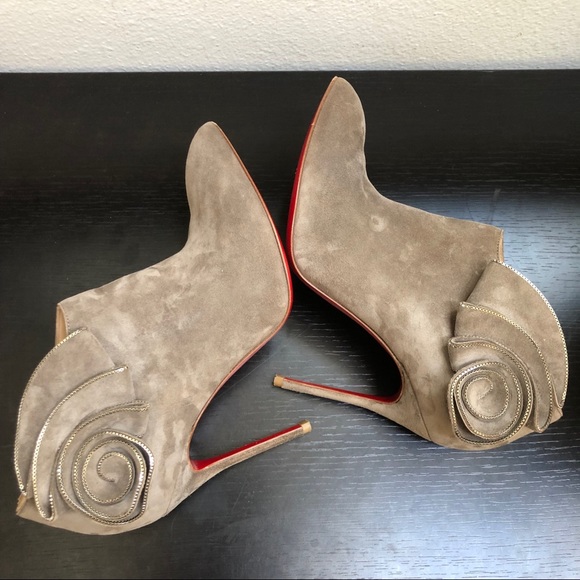 MRS BABA Suede Ruffle Embellished Ankle Boot Heels - Picture 5 of 13